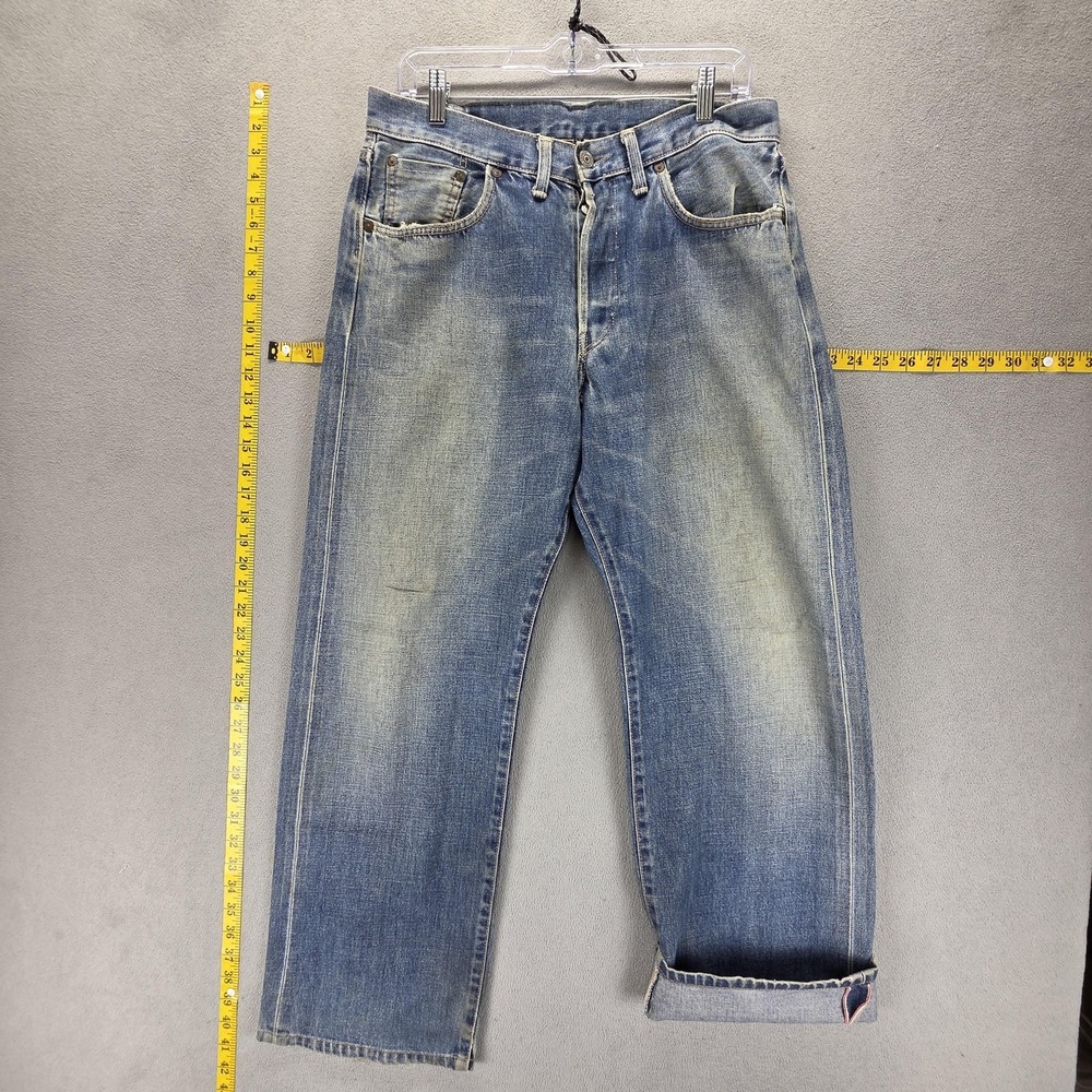 Edwin Jeans Mens Blue Selvedge 505SX Relaxed Wide Leg Button Fly Fits 32x28